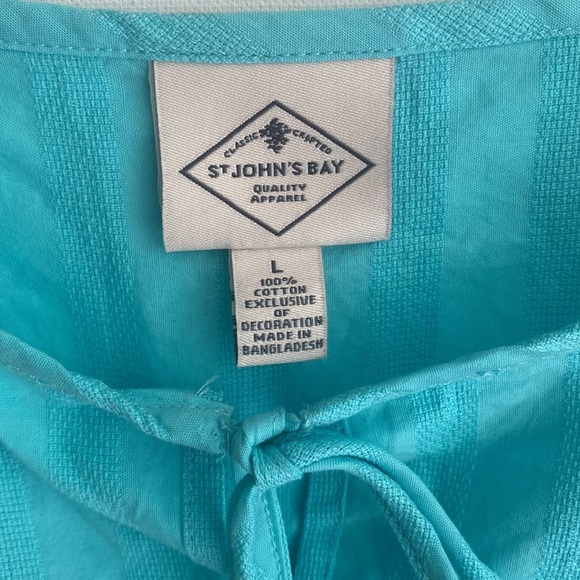 St. John’s Bay  Womens Blouse Short Cap Sleeve Aqua Blue Top, Size L, NWT - Picture 2 of 9